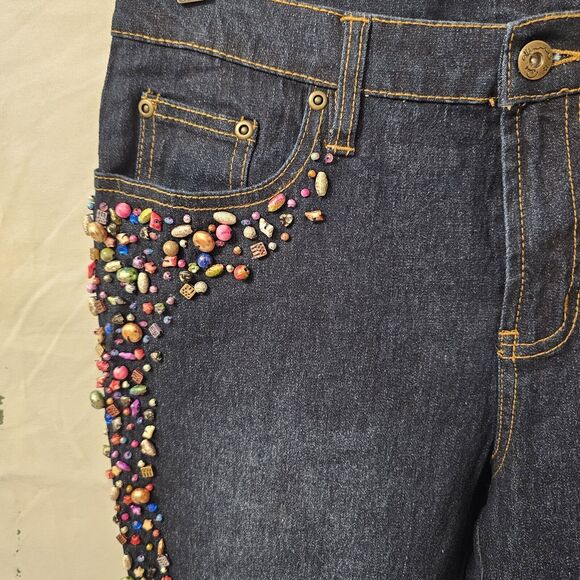 Diane Gilman DG2 Embellished Jeans Sz 10P Jewels Elvis Gemstones Rainbow Gems - Picture 2 of 12